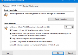 software - ReliefJet Tweaker for Outlook 1.3.2 screenshot
