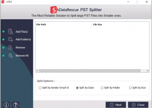 software - ShDataRescue PST Splitter Software 19.0 screenshot