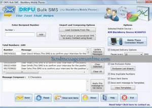 SMS Application BlackBerry screenshot