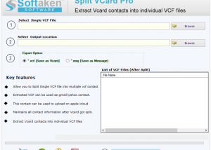 Softaken Split vCard Tool screenshot