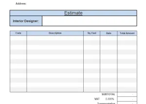 Solid Surface Firm Estimate Form screenshot