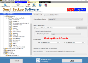 software - SysInspire Gmail Backup Software 2.0 screenshot