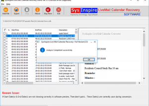 software - SysInspire Live Mail Calendar Recovery 3.5 screenshot