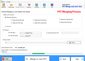 software - SysInspire PST Merge and Join Software 2.5 screenshot