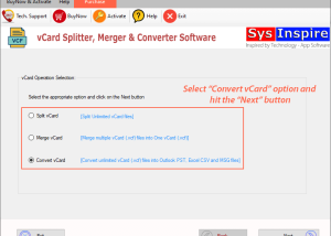 software - SysInspire vCard Converter Software 3.0 screenshot