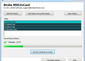 Transfer MSG to vCard screenshot