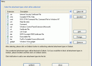 software - Unblock Outlook Blocked Attachments 2.8 screenshot