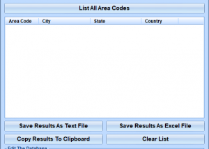 US Area Code Search Database Software screenshot