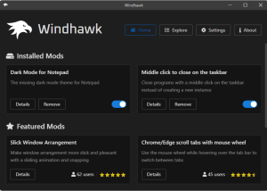 software - Windhawk 1.5.1 screenshot