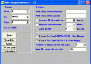 software - X3 Print Merge Numerator 2.00 screenshot