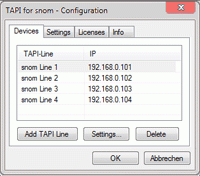 xtelsio TAPI for snom screenshot