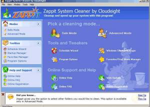 software - Zappit System Cleaner 1.1 screenshot